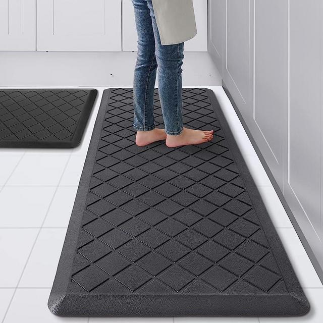 WEZVIX Cushioned Kitchen Mat 2 PCS, Anti Fatigue Kitchen Rugs, Heavy Duty Kitchen Rugs and Mats Non-Skid, Ergonomic Comfort Foam Kitchen Floor Mat for Home, Office, Sink, Laundry - Black