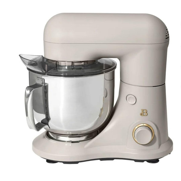 Beautiful 5.3 Qt Stand Mixer, Porcini Taupe with Flat Beater, Dough Hook, Balloon Whisk