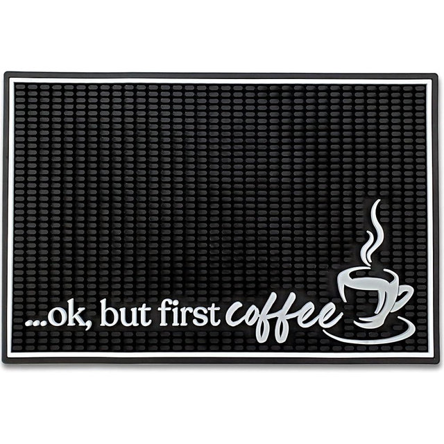 New Mungo Coffee Bar Mat - Coffee Bar Accessories for Coffee Station, Coffee Accessories, Coffee Bar Decor, Coffee Decor - Ok, But First Coffee Maker Mat for Countertops - Rubber Mat - 18”x12”