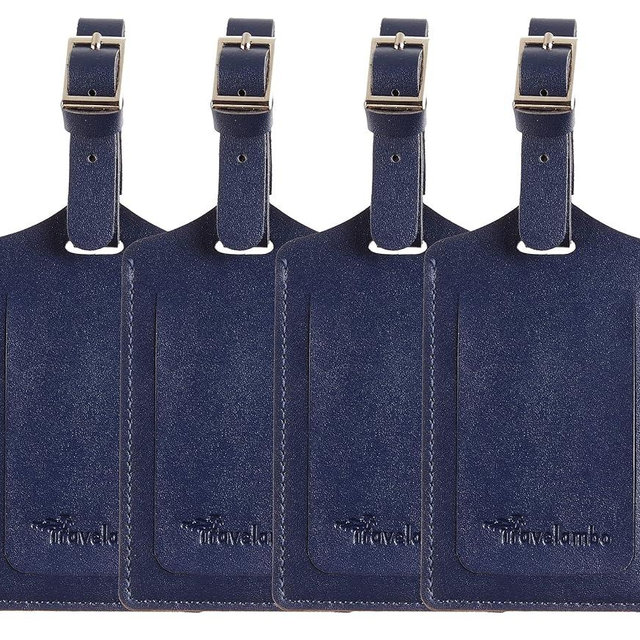 Travelambo Luggage Tags for Suitcases PU Leather Travel Tags Bag Tags Privacy Protection Travel Essentials