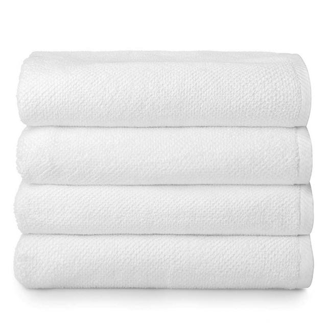 Welhome Franklin Premium 100% Cotton 4 Piece Bath Towels | White | Popcorn Textured | Highly Absorbent | Durable | Low Lint | Hotel & Spa Bathroom Towels | 600 GSM | Machine Washable