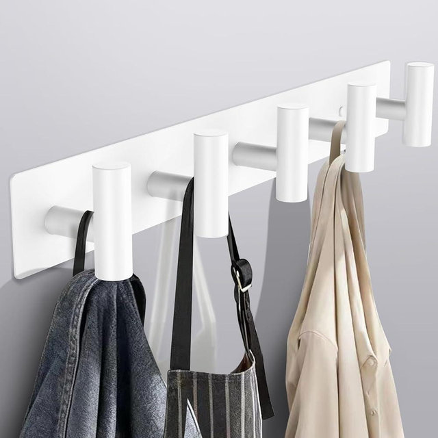 Bntuk Coat Rack Wall Mount, Towel Racks for Bathroom with 5 Coat Hooks for Robes Bags Keys, Hat Rack for Wall Towel Hooks for Bathroom, Home Organizer Apartment Essential Accessories (White)