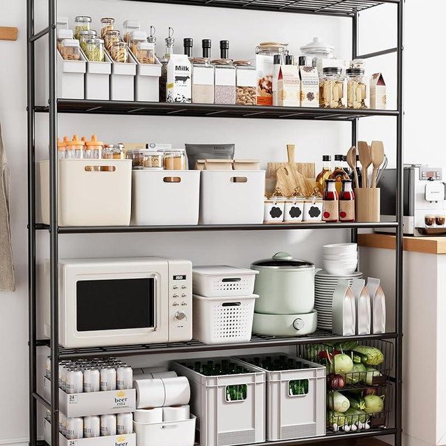 Sakugi Storage Shelves - 5 Tier Shelf Organizer, Heavy Duty Garage Shelving Unit with Leveling Feet, Stable Metal Shelves Organizer for Pantry, Kitchen and Closet, 47.3" W x 12.6" D x 60.8" H, Black