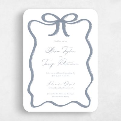 Blue Rounded Wedding Invitation - Chausey Portrait