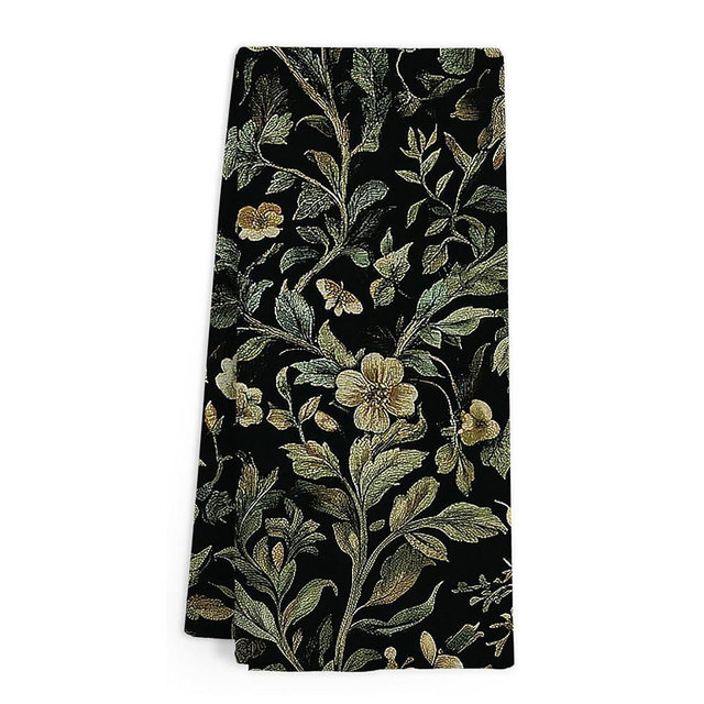 Gnmduw Moody Green Floral Kitchen Towels, Dark Cottagecore Green Wildflower Botanical Hand Towels, Retro Aesthetic Gothic Flower Hand Dish Tea Towel for Kitchen Bathroom Decor, 16x24 Inch
