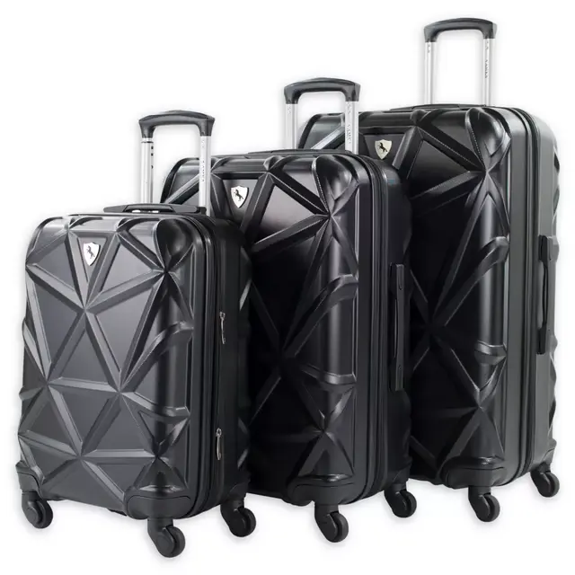 AMKA Gem 3-Piece Hardside Spinner Luggage Set in Black