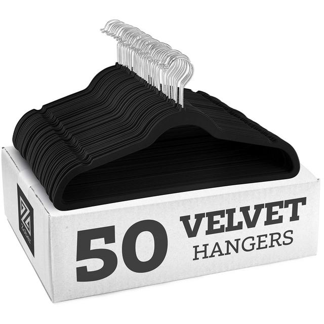 Zober Non-Slip Velvet Hangers - Suit Hangers (50-pack) Ultra Thin Space Saving 360 Degree Swivel Hook Strong and Durable Clothes Hangers Hold Up-To 10 Lbs, for Coats, Jackets, Pants, Dress Clothes