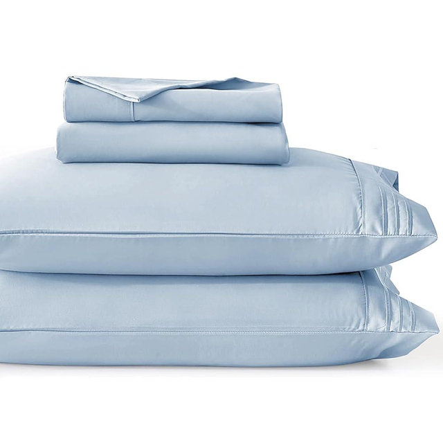 Queen Sheet Set-4pc Luxury Hotel Soft Bed Sheet Set, 100% Brushed Microfiber 1800 Thread Count Breathable,14" Deep Pocket Bottom,Light Blue