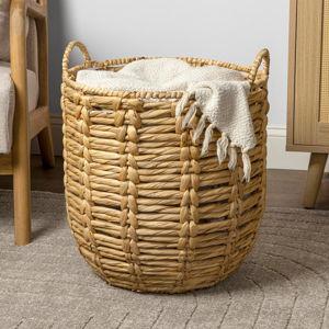 Laurel Bohemian Hand-Woven Abaca Wicker Storage Basket with Handles, Seagrass Container for Decoration in Bedroom, Living Room, Laundry Room, Entryway, Natural