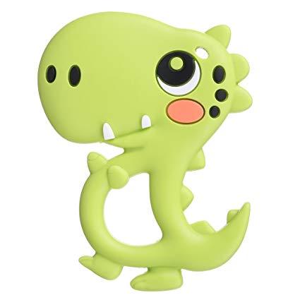 BBBiteMe Dinosaur Baby Teether - BPA Free Silicone Teething Toy with Storage Case for Toddlers & Infants (Green)