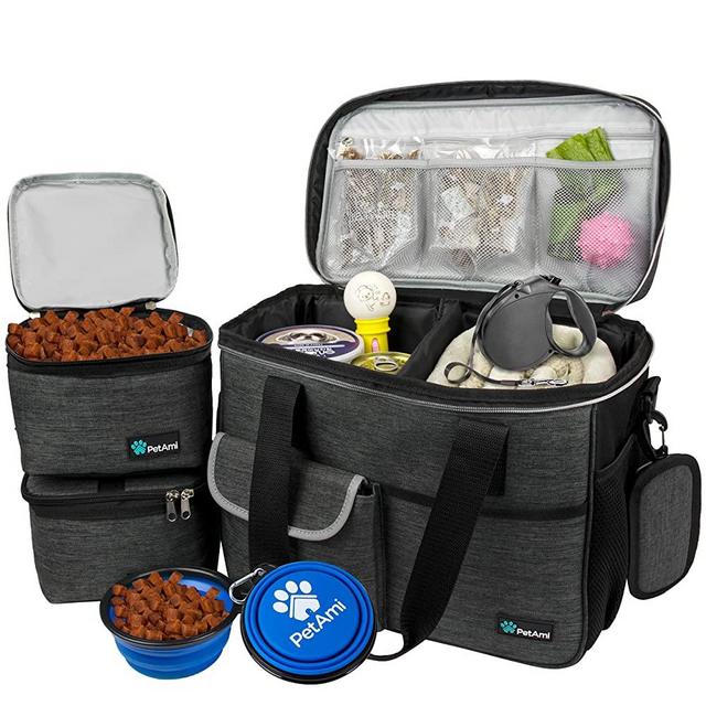 PetAmi Dog Travel Bag | Airline Approved Tote Organizer with Multi-Function Pockets, Food Container Bag and Collapsible Bowl | Perfect Weekend Pet Travel Set for Dog, Cat