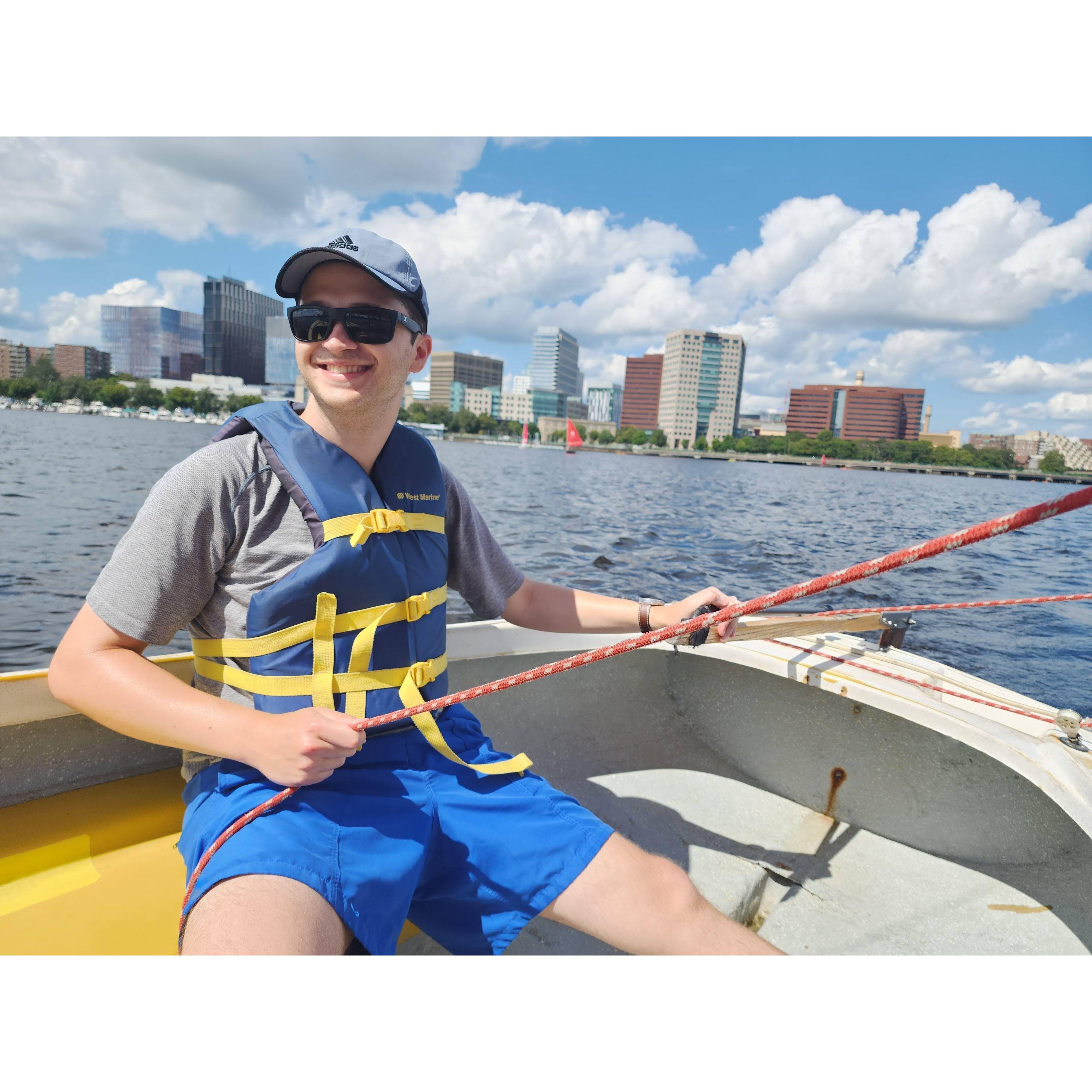 Emma used her Camp Seafarer sailing skills to teach newbie andrew :)
