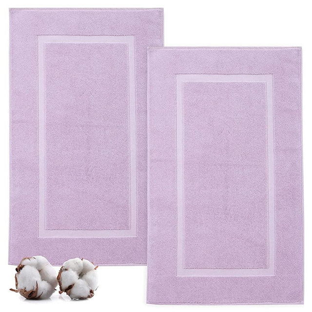 TEXTILOM Luxury 2 Pack Banded Cotton Bath Mats for Bathroom Floor [ Hotel, Spa, Tub, Shower Bath Mat Floor Towel Set ], Machine Washable & Soft & Absorbent & Quick Dry (20''x34'')- Lilac