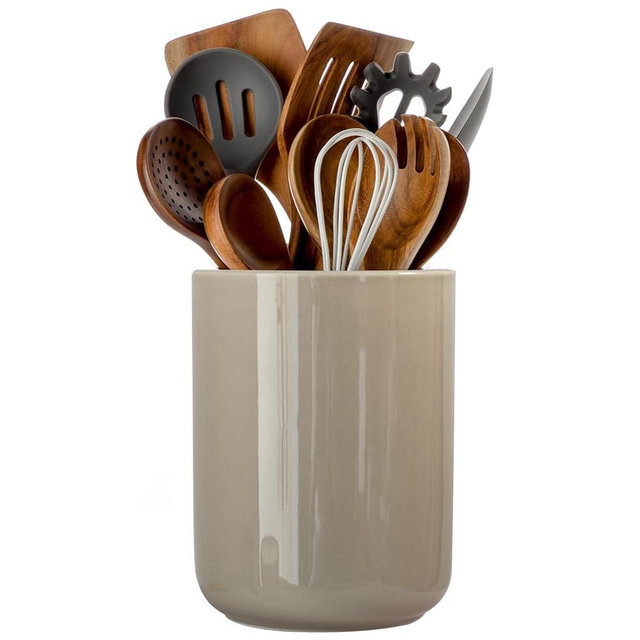 SIEBOLD Utensil Holder,Ceramic Kitchen Utensil Holder for Countertop, Vintage Farmhouse Kitchen Decor for Counter, Gift（6.3 * 4.72inch）