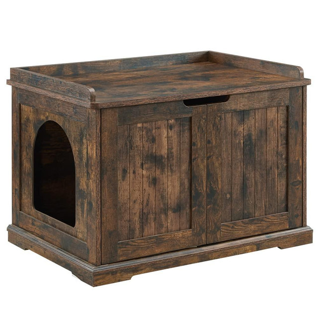 unipaws Designer Cat Washroom Storage Bench, Litter Box Cover with Sturdy Wooden Structure, Spacious Storage, Easy Assembly, Fit Most of Litter Box