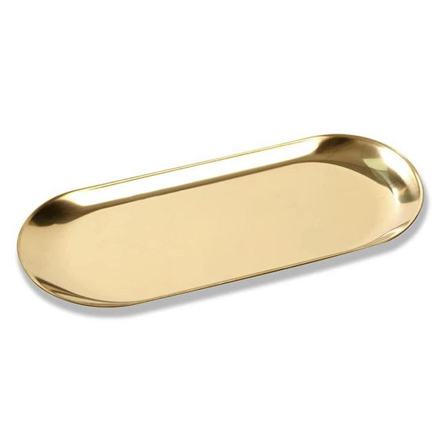 Small Gold Vanity Tray，Decorative Tray，Decorative Ring Holder，Jewelry Perfume Organizer Makeup Tray,Entryway Key Tray for Home Decor, Bathroom,Coffee Table,Vanity, Bedroom