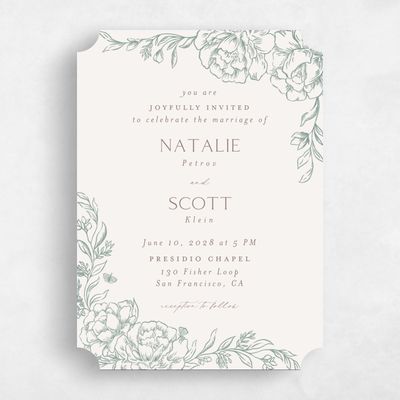 Green Ticket Wedding Invitation - Armoise Portrait