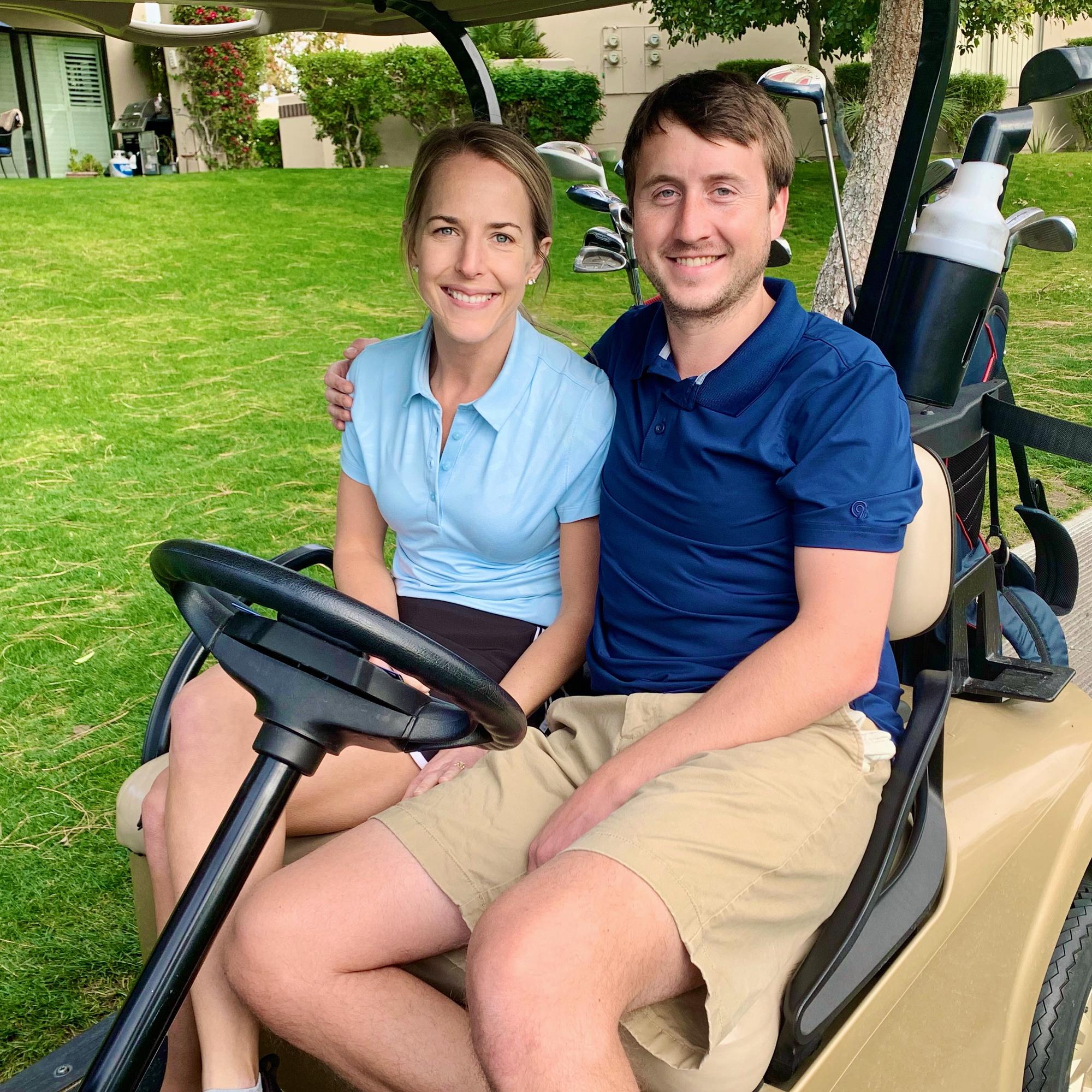 Golfing with Evan's parents in Palm Springs, California, in January 2021
