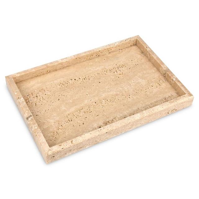 HESHIBI Marble Bathroom Vanity Tray, Natural Luxury Travertine Vanity Home Kitchen Bathroom Table Tray, Stone Decorative Countertop Dresser Trays for Key Coffee Perfume Jewelry Makeup (Yellow)