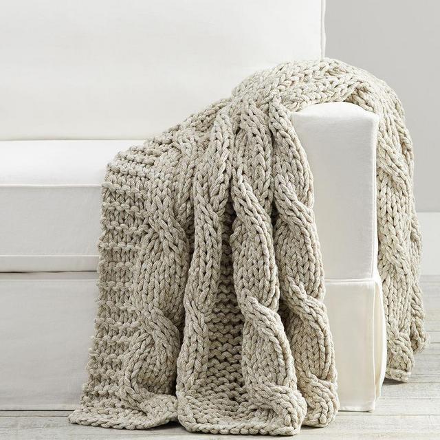Colossal Handknit Throw, 44 x 56", Heathered Oatmeal