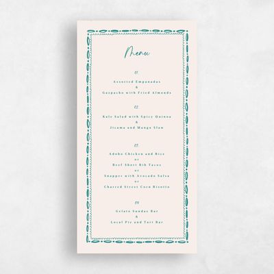 Teal, Blue Wedding Menu - Galleria