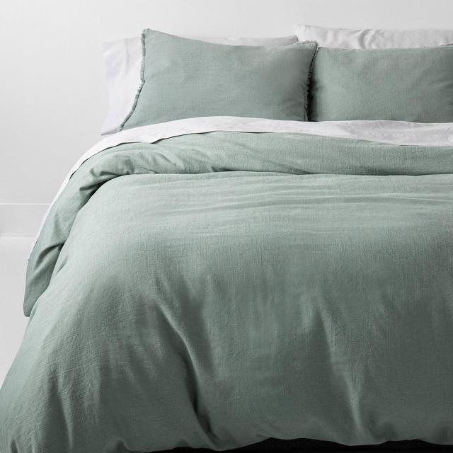 Full/Queen Heavyweight Linen Blend Duvet Cover & Sham Set Sage Green - Casaluna™