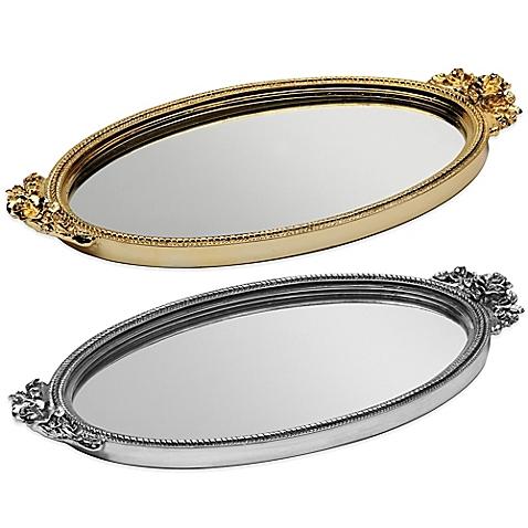 Taymor Antique Rose Resin Mirror Vanity Tray in Silver