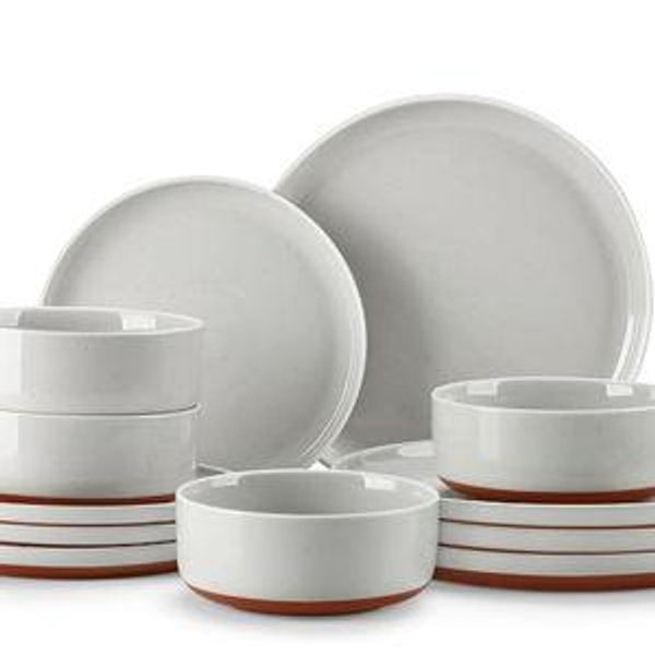 MALACASA Plates and Bowls Sets, 12 Pieces Modern Stoneware Dinnerware Set for 4 Kitchen Dinner Set Ceramic Dishware Dishes Set Microwave and Dishwasher Safe, Grey, Series TARA