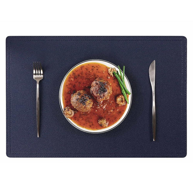 Set of 6 Faux Leather Placemats, PU Table Mats, Waterproof, Stain Resistant, Heat Resistant, Non-Slip Easy to Clean for Kitchen Dining Table,Conference Table C Blue Rectangle