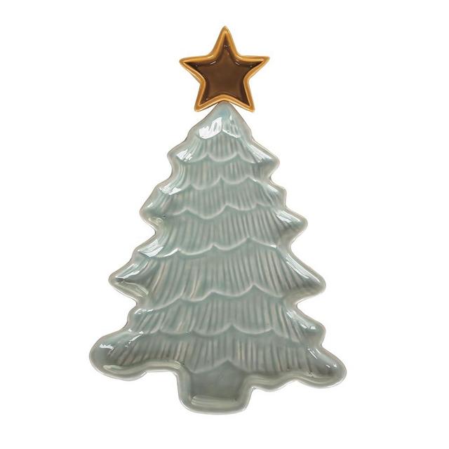 Transpac Transpac Ceramic 9.6 in. Multicolor Christmas Iridescent Tree Chip and Dip Set of 2 Multicolor