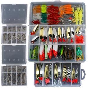 Smartonly1 Set 226Pcs Fishing Lure Tackle Kit Bionic Bass Trout Salmon Pike Fishing Lure Frog Minnow Popper Pencil Crank Soft Hard Bait Fishing Lure Metal Spoon Jig Lure with Fishing Tackle Box