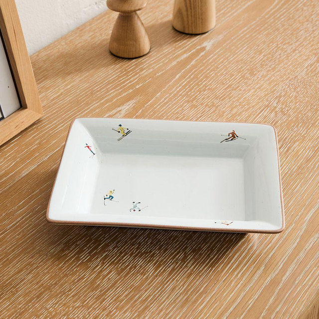 Skier Ceramic Decorative Ski Patch Trays 8x6