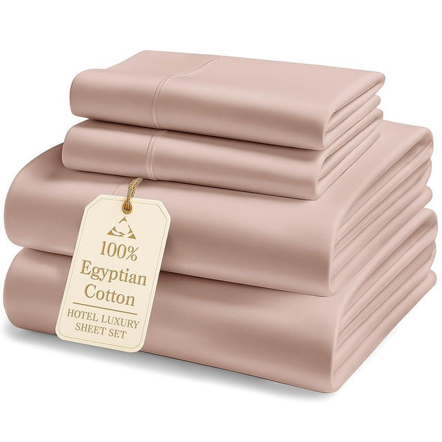 LANE LINEN Luxury 100% Egyptian Cotton Sheets Queen Size Bed Set, Eco-Friendly Oeko-Tex Certified, Fade Resistant, Fully Elasticized Fitted, Machine Washable, Cooling Cotton Bed Sheet – Sepia Rose