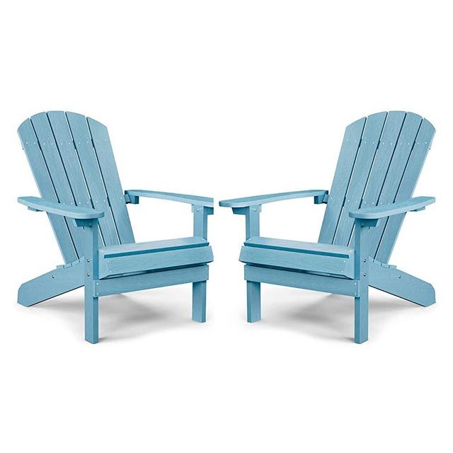 Adirondack Chairs Set of 2 Plastic Weather Resistant, Outdoor Chairs 5 Steps Easy Installation, Like Real Wood, Widely Used in Outdoor, Patio, Fire Pit, Deck, Outside, Garden, Campfire Chairs (Blue)
