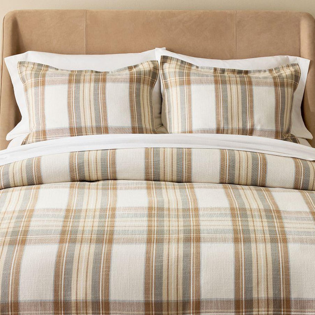Stewart Plaid Cotton Duvet Cover, Neutral Multi, King/Cal. King