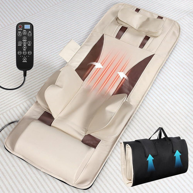 fuptos Full Body Massage Mat with Airbag Stretching, Back Heating, Neck & Shoulder Relief, Lumbar Traction, HIPS & IT Band Massage, 6 Modes 5 Intensities 2 Heat Levels, Foldable, Fit 5'1-6'2