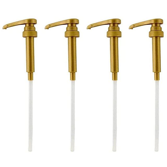 Gold Coffee Syrup Pumps (Fits Torani, DaVinci, Starbucks, Top Creamery, Allegro Syrups) Great for adding syrup to Coffee,Tea, Soda, and cocktails, - Fits 25.4 oz/750ml bottles - Pack of 4