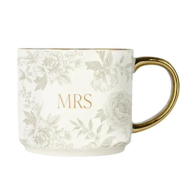 Sweet Water Decor MRS. Grey Delft Gold Handle Mug - 14oz