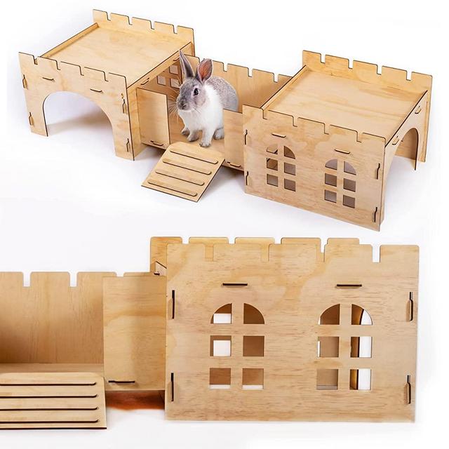Marvelous Designs Rabbit Castle – Castle Style Rabbit House with Bridge, Ramp Windows, and Doors. Spacious and Breathable Indoor Castle with Rabbit Tunnel for Bunnies, Cat, Guinea Pig