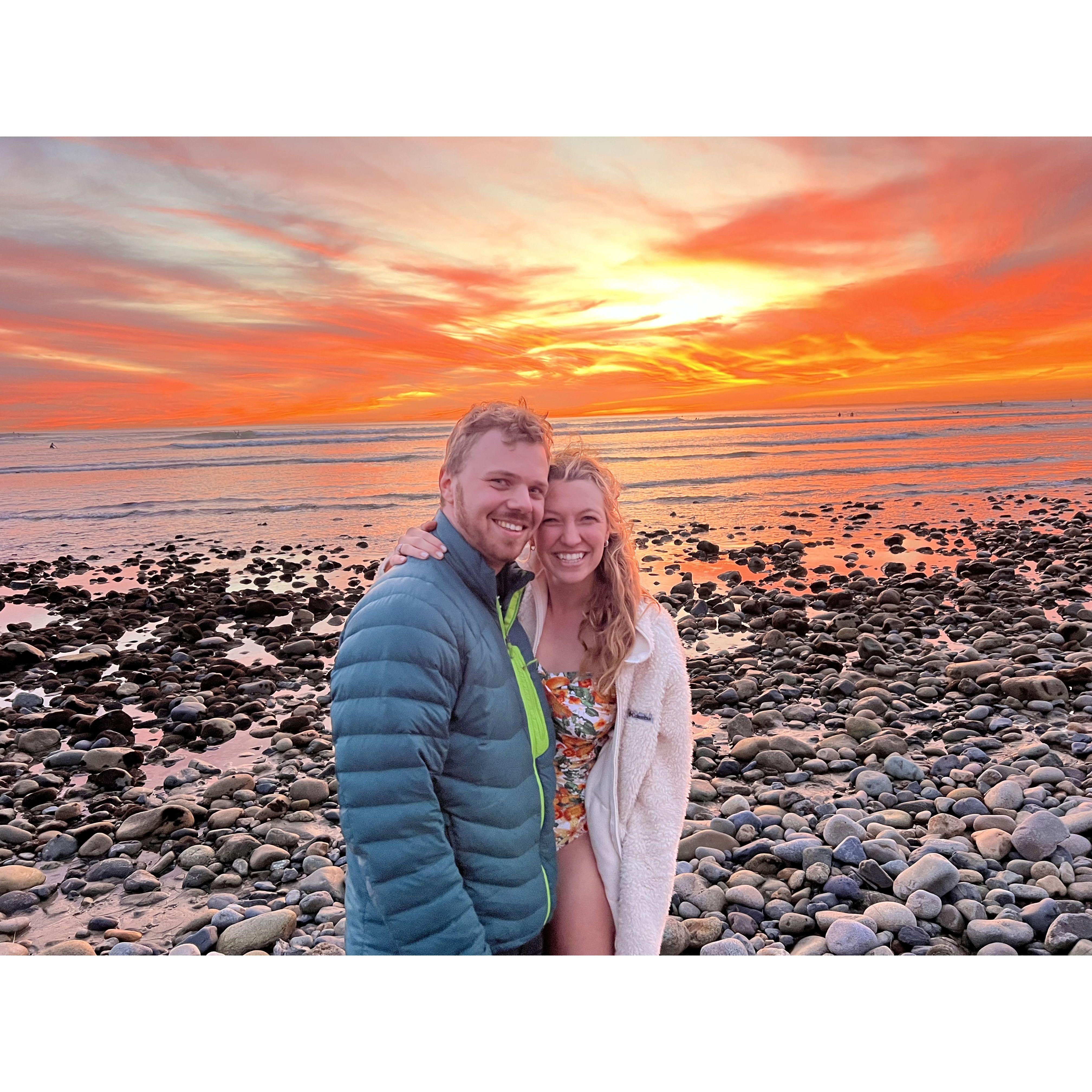 Sunset at San Onofre beach after surfing. San Clemente, CA.