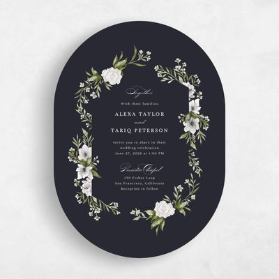 Black Oval Wedding Invitation - Cordova Portrait