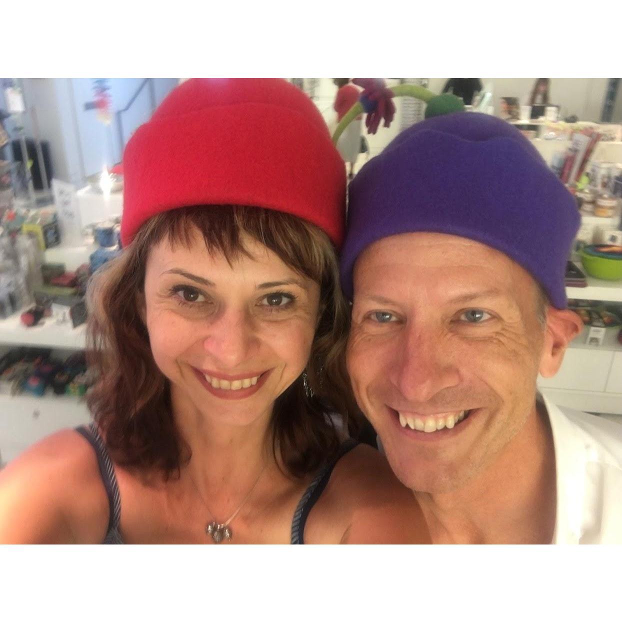 ... and going completely unplugged together, trying goofy hats at a museum store?