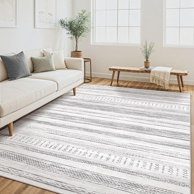 Area Rug Living Room Rugs - 5x8 Washable Large Soft Neutral Boho Moroccan Bohemian Farmhouse Rug Indoor Floor Carpet for Bedroom Under Dining Table Home Office Decor - Light Grey