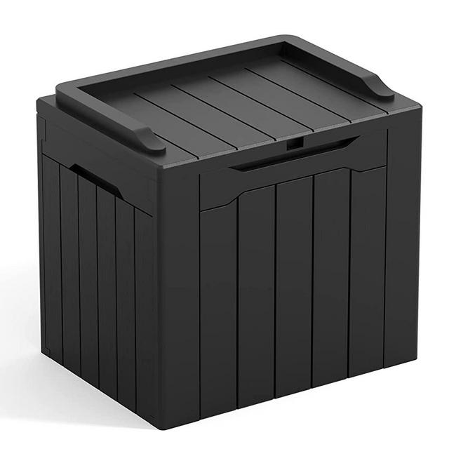 Greesum 28 Gallon Resin Deck Box Large Outdoor Storage for Patio Furniture, Garden Tools, Pool Supplies, Weatherproof and UV Resistant, Lockable, Dark Black