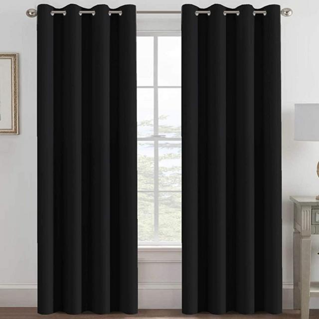 100% Blackout Curtains for Patio Sliding Door, Thermal Insulated Full Blackout Curtains for Bedroom Living Room Curtains 96 inches Long, Grommet Top Window Shades - Solid Jet Black (Set of 1 Panel)