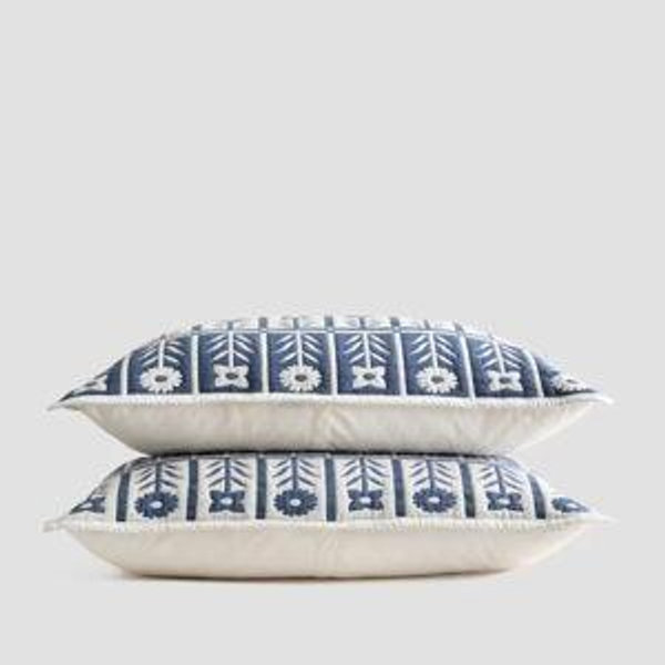 Organic Cotton Jacquard Floral Sham Set in Glacier Blue