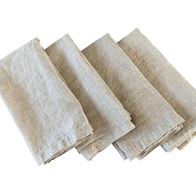 Eight Owls Linen Napkins – 100% French Flax – Stonewashed Pure Linen Cloth Napkins – Mitered Corners – Set of 4 (Natural)