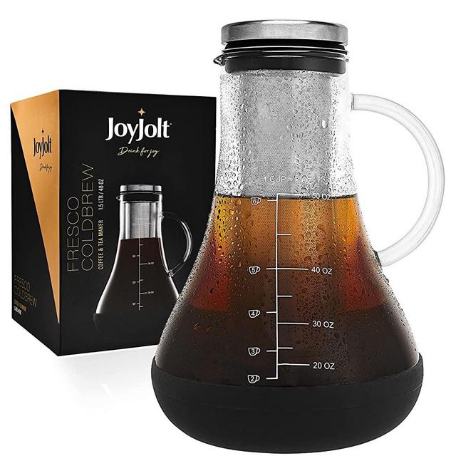 JoyJolt Airtight Cold Brew Iced Coffee Maker | Sleek 1.5 Liter (48 Ounce) Glass Tea & Coffee Pot Maker With Unique Non Slip Silicone Base | Make Delicious Homemade Cold Brew & Iced Coffee