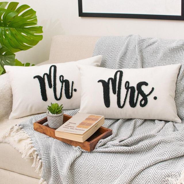 Mr & Mrs Pillow Covers With Punch Needle Work, Set of 2 Pillow Covers for Newly Weds, Anniversary Gift, Wedding Gift, Couples Gift