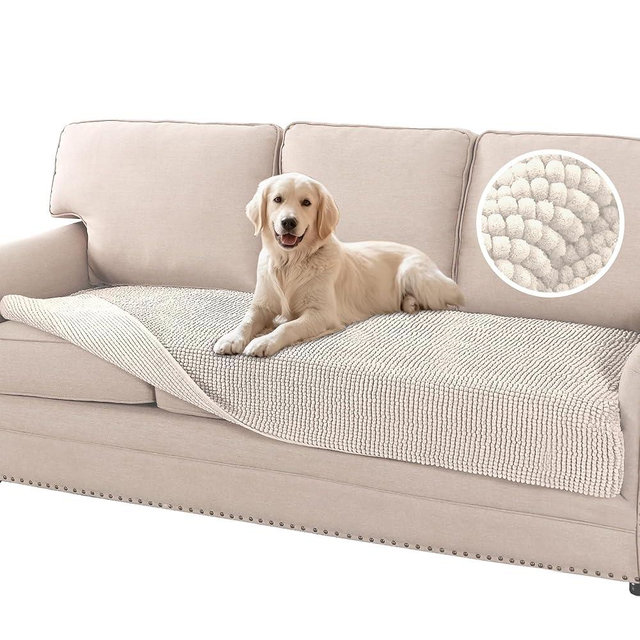 Flamingo P Chenille Dog Bed Cover Thick Large Couch Cover for Dogs Washable Pet Sofa Cover Protector Non-Slip Couch Covers for 3 Cushion Couch Furniture Cover Pet Friendly, 35" x82" Ivory